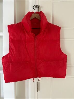 Cropped Red Puffer Vest NWOT